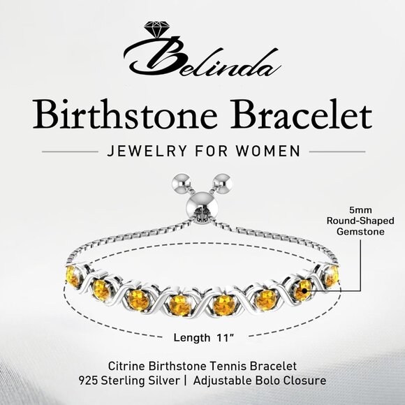 Birthstone Citrine Silver Bolo Bracelet for Women 11-inch Elegant Jewelry - Picture 2 of 5